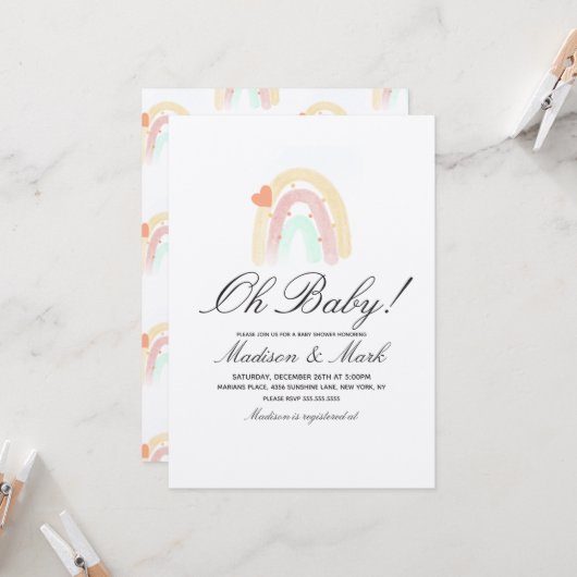 Waterverf Hartrinboogstroke Baby shower Rustisch Kaart (Voorkant / Achterkant in situ)