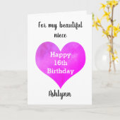 Waterverf hartslag 16e verjaardag kaart (Gele Bloem)