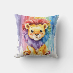 Waterverf Hartvorm Kleurrijke Leeuwenkwekerij Kussen