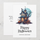 Waterverf Haunted House Happy Halloween Kaart (Voorkant / Achterkant)