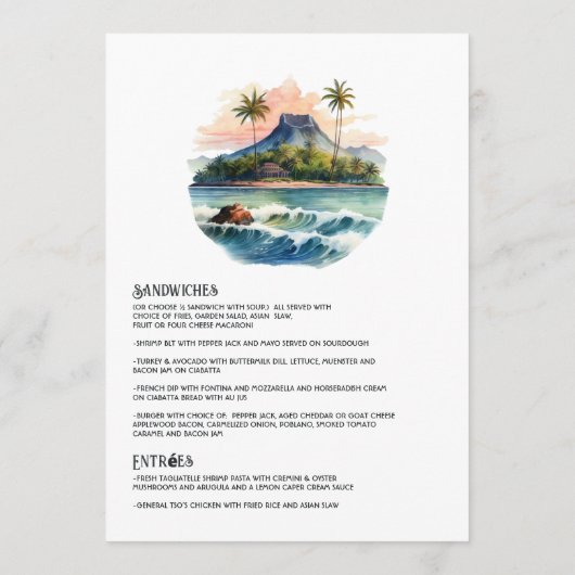 Waterverf Hawaï Bestemming Bruiloft Menu (Achterkant)