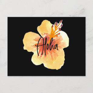 Waterverf Hawaï Hibiscus Gele Bloemen Bewegend Briefkaart