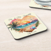 Waterverf Hawaii Beach Sunset Hart Bruiloft Bier Onderzetter (Linkerzijde)