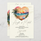 Waterverf Hawaii Beach Sunset Hart Bruiloft Kaart (Voorkant / Achterkant)