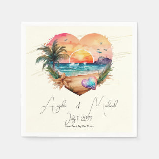 Waterverf Hawaii Beach Sunset Hart Bruiloft Servet