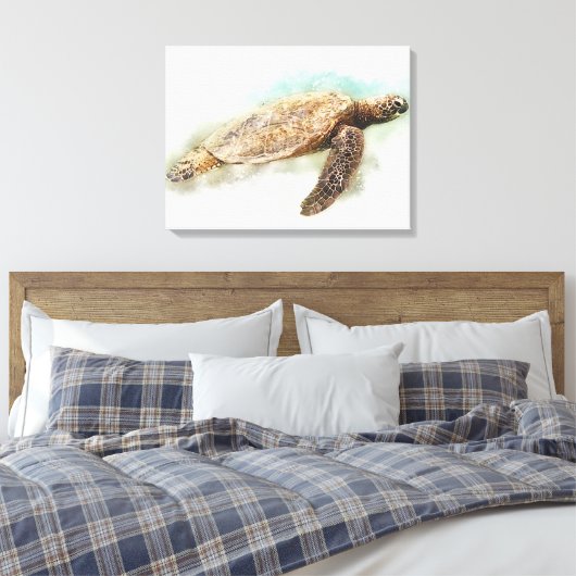 Waterverf Hawaiiaanse Zee Turtle Canvas Afdruk (Insitu (Slaapkamer))