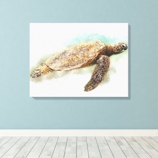 Waterverf Hawaiiaanse Zee Turtle Canvas Afdruk (Insitu (Houten vloer))