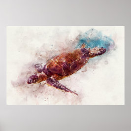 Waterverf Hawaiiaanse Zee Turtle Poster