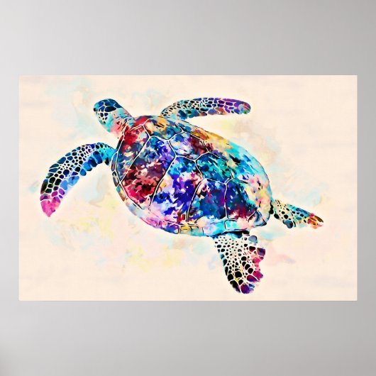 Waterverf Hawaiiaanse Zee Turtle Poster (Voorkant)