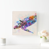 Waterverf Hawaiiaanse Zee Turtle Vierkante Klok (Huis)