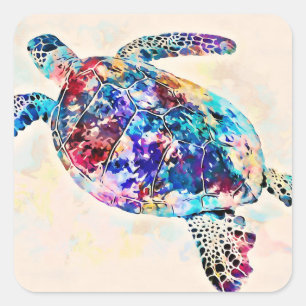 Waterverf Hawaiiaanse Zee Turtle Vierkante Sticker