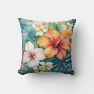 Waterverf Hawaiian Garden Tropical Hibiscus Buitenkussen