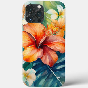 Waterverf Hawaiian Garden Tropical Hibiscus iPhone 13 Pro Max Hoesje