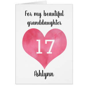 Waterverf Heart 17th Birthday Granddochter