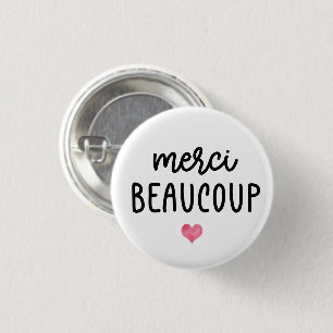 Waterverf Heart Merci Beacoup Ronde Button 3,2 Cm