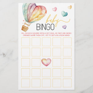 Waterverf Hearts Baby shower Baby Bingo Game Kaart