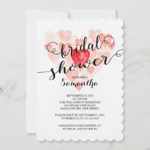 Waterverf Hearts Bridal Shower Invitation Kaart