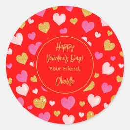Waterverf Hearts|Happy Valentijnsdag|Rood Ronde Sticker