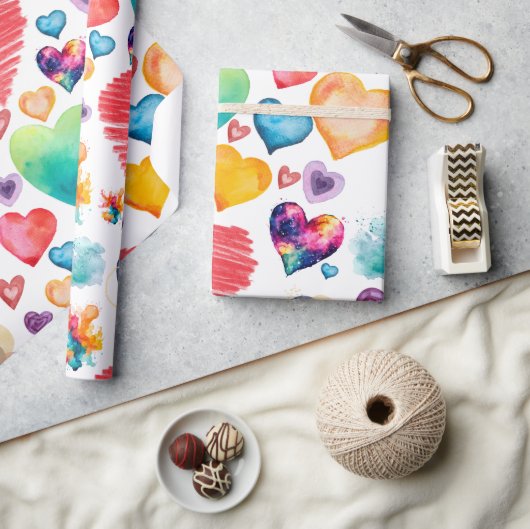 Waterverf Hearts Style Cadeaupapier (Crafts)