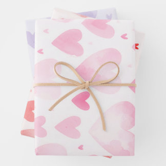  Waterverf Hearts Trio Roze Rood Paarse Gift Inpakpapier Vel
