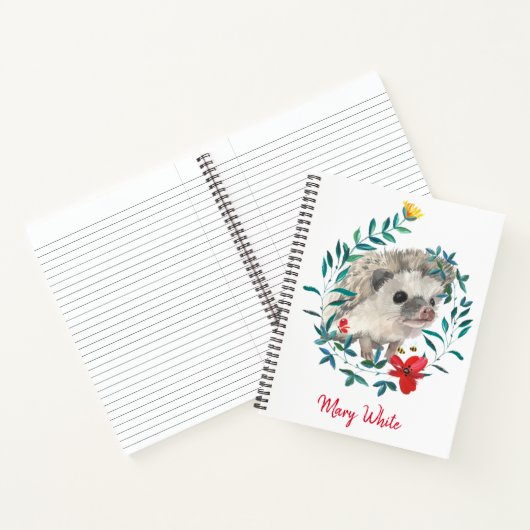 Waterverf Hedegel Floral Wreath Personalized Notitieboek (Binnen)