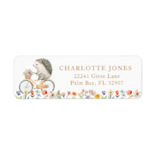 Waterverf Hedgehog Floral Baby shower Etiket