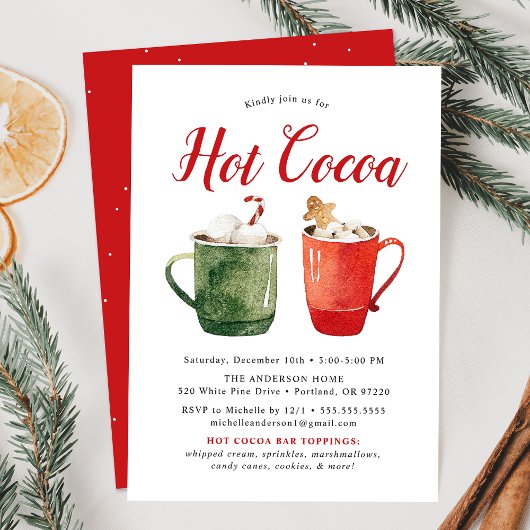 Waterverf Heet Chocolade Kerstfeest Kaart