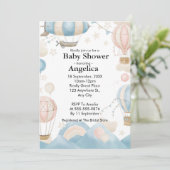 Waterverf Heet Luchtballon Baby Shower Uitnodiging (Staand voorkant)
