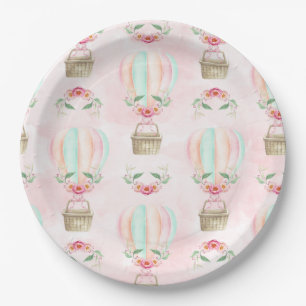 Waterverf Heet Luchtballon Mint Roze Perzik Papieren Bordje