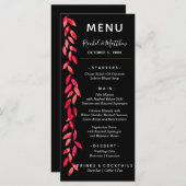 Waterverf Heet Roze Bladeren op Zwart Bruiloft Menu (Voorkant / Achterkant)