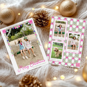 Waterverf Heet Roze Strikken Slinger Kerst Foto Feestdagenkaart