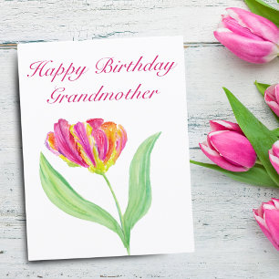 Waterverf Heet Roze Tulp Verjaardag Oma Bedankkaart