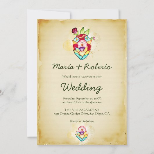 Waterverf Heilig Hart met Bloemen Motieven Trouwen Kaart (Voorkant)