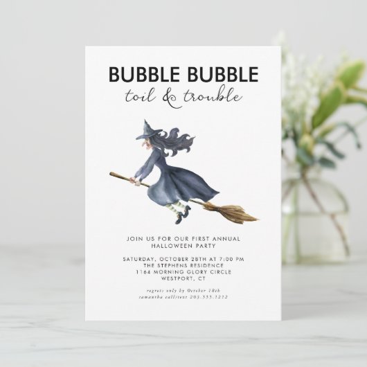 🧹🌙 Waterverf heks griezelig Halloween feest Kaart (Staand voorkant)