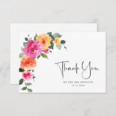 Waterverf Helder Roze Bereik Bloemen Bruiloft Bedankkaart (Voorkant / Achterkant)