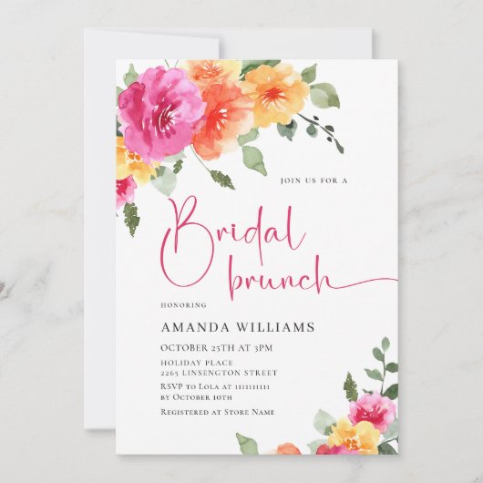 Waterverf Helder Roze Sinaasappel Bloem Vrijgezell Kaart (Voorkant)