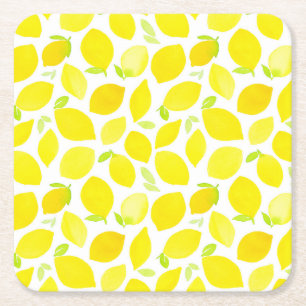 Waterverf Heldergele citroenen Patroon Zomer Vierkante Kartonnen Onderzetter