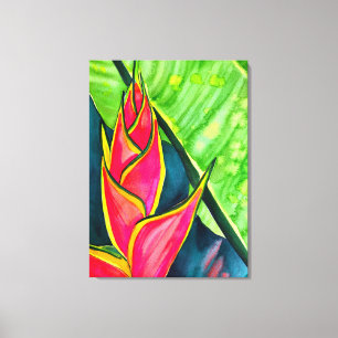Waterverf heliconia tropische bloem canvas afdruk