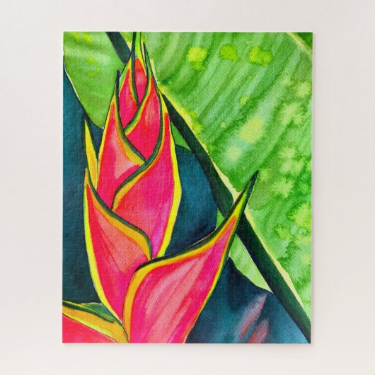 Waterverf heliconia tropische bloem legpuzzel (Verticaal)