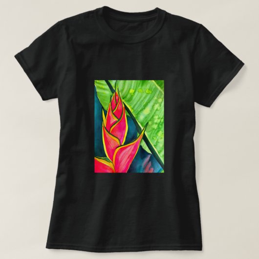 Waterverf heliconia tropische bloem t-shirt (Design voorkant)