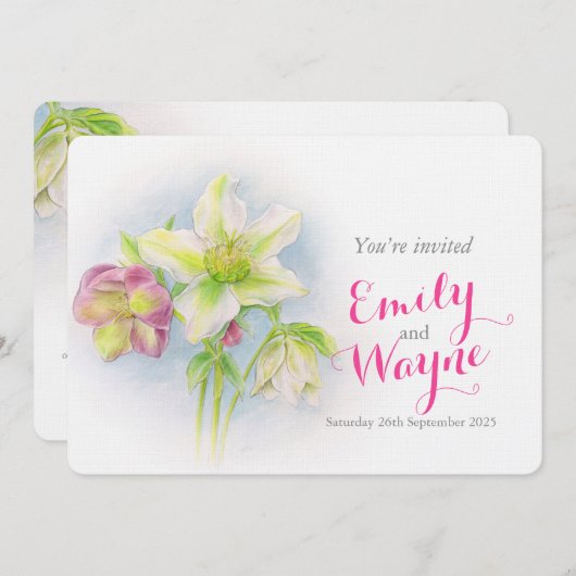 Waterverf Hellebore art bruiloft nodigt uit Kaart (Voorkant / Achterkant)