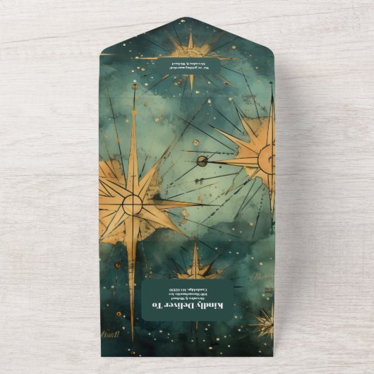 Waterverf Hemelse bruiloft All In One Uitnodiging (Buitenkant)