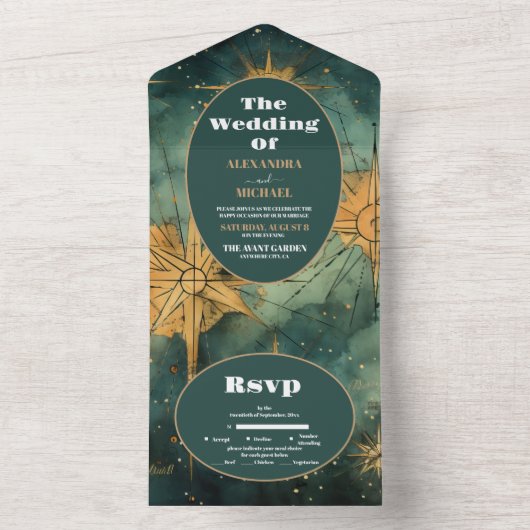 Waterverf Hemelse bruiloft All In One Uitnodiging (Binnen)