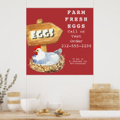 Waterverf Hen Boerderij Fresh Eggs Poster (Keuken)