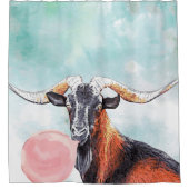 Waterverf Herd Sire Goat Blows Bubblegum Bubble Douchegordijn (Voorkant)