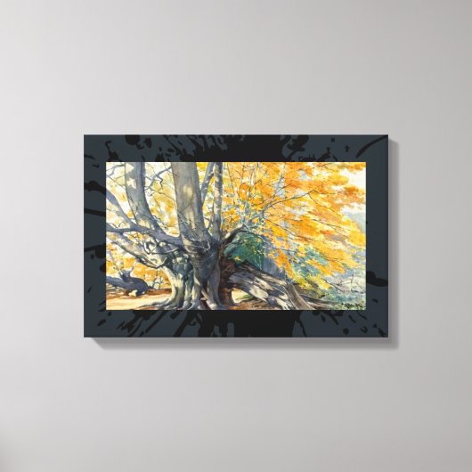 Waterverf Herfst Beauty op Old Oak Tree Canvas Afdruk (Voorkant)