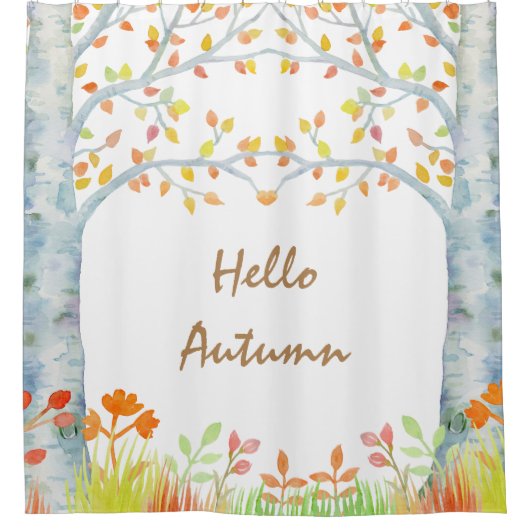 Waterverf herfst Birch Shower Curtain Douchegordijn (Voorkant)