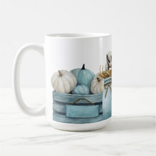 WATERVERF HERFST BLAUW & WIT POMPOENEN KRATTEN POT KOFFIEMOK