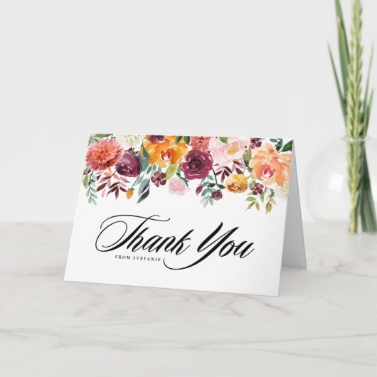 Waterverf herfst bloeit afstudeerfeest bedankkaart (Voorkant)