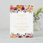 Waterverf Herfst Bloeit Garland Fall Wedding Folie Uitnodiging (Staand Voorkant)